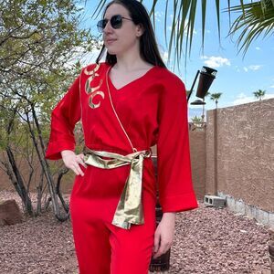 Vtg 1960s Lucie Ann Beverly Hills One Piece Women's Small Jumpsuit Gold Label